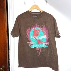 VAN HALEN Brown Oversized Cotton 1979 World Tour Graphic Band Tee NEW Size L